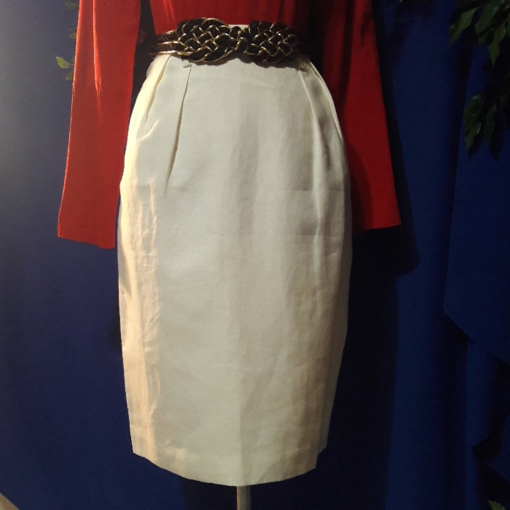 Vtg. Ellen Tracy linen pencil skirt 6  ivory